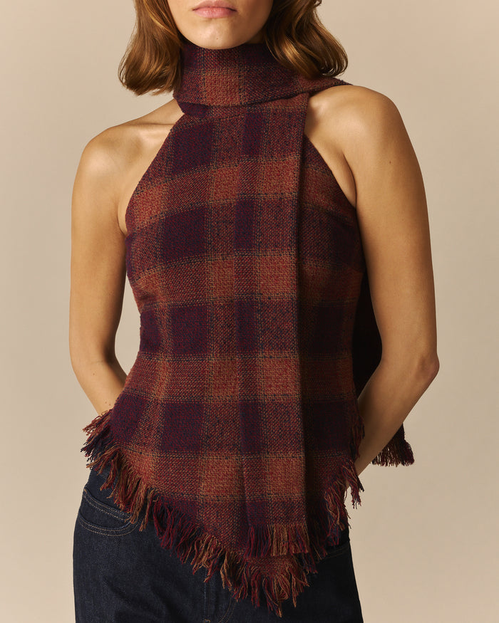 Abigail Tartan Scarf Tank Burgundy Burgundy / XL