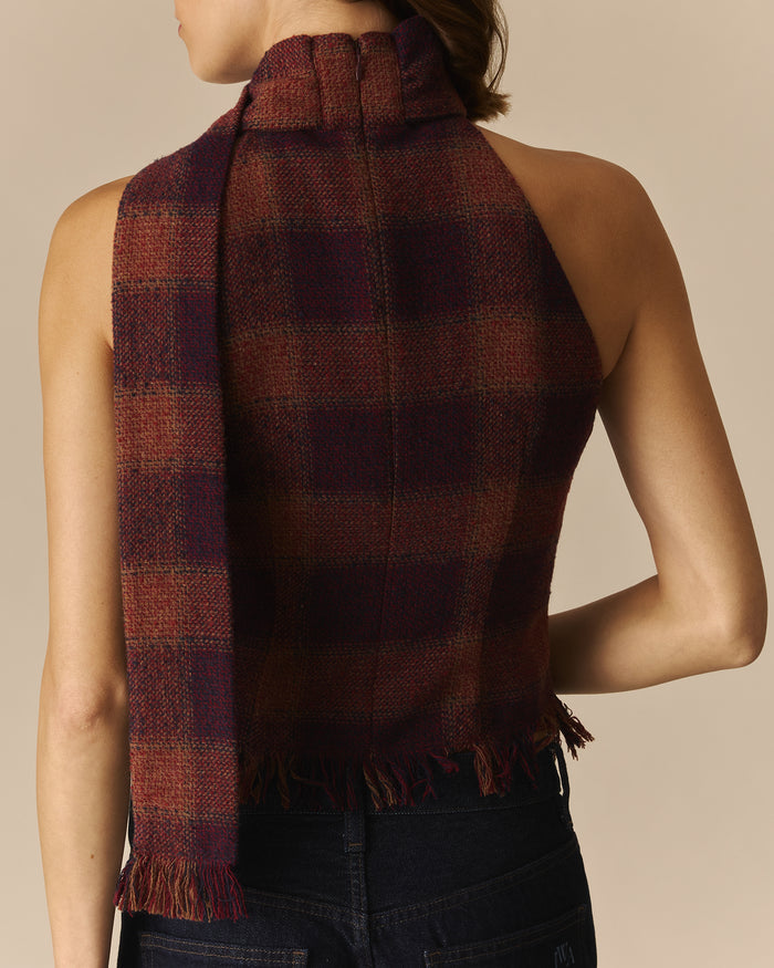 Abigail Tartan Scarf Tank Burgundy Burgundy / XL