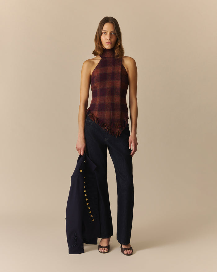 Abigail Tartan Scarf Tank Burgundy Burgundy / XL