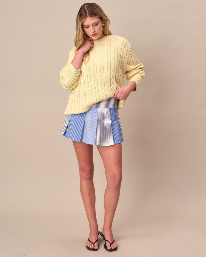 Acid Washed Cotton Cable Knit Sweater Yellow