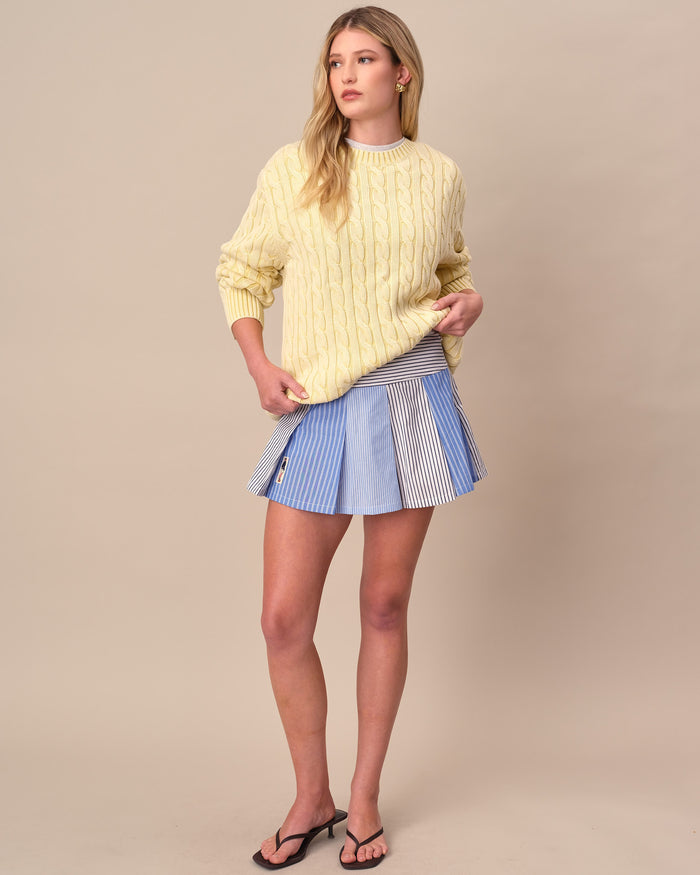Acid Washed Cotton Cable Knit Sweater Yellow
