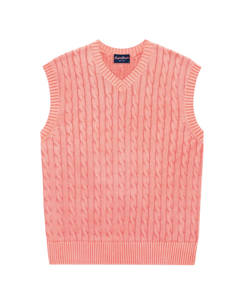 Acid Washed Cotton Cableknit Sweater Vest Pink