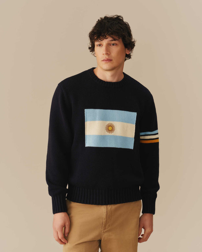 Argentina Flag Crewneck Sweater Navy