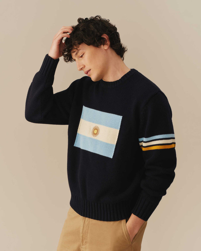 Argentina Flag Crewneck Sweater Navy