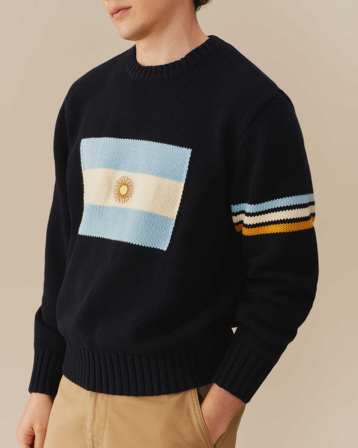 Argentina Flag Crewneck Sweater Navy