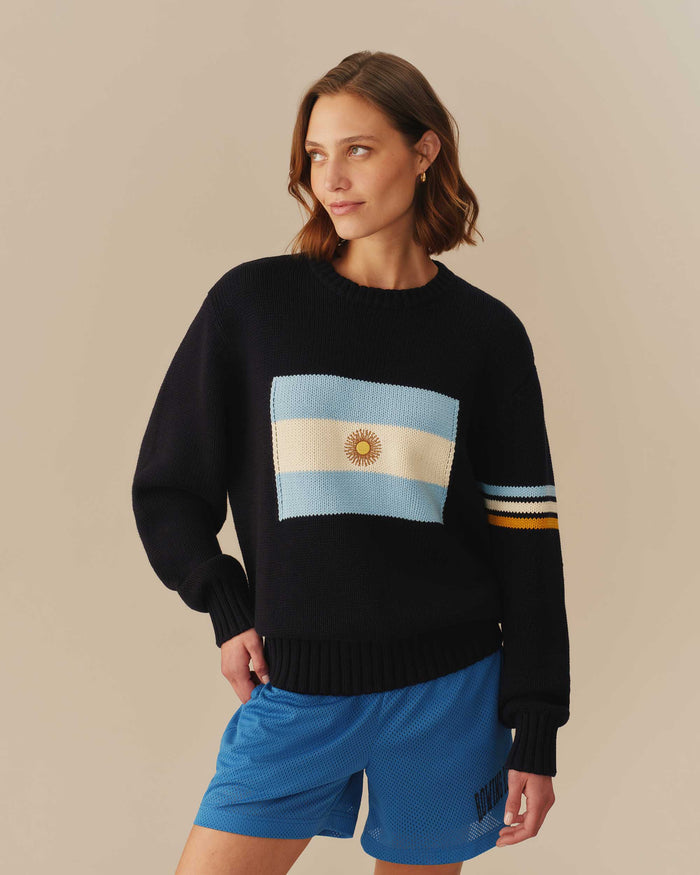 Argentina Flag Crewneck Sweater Navy