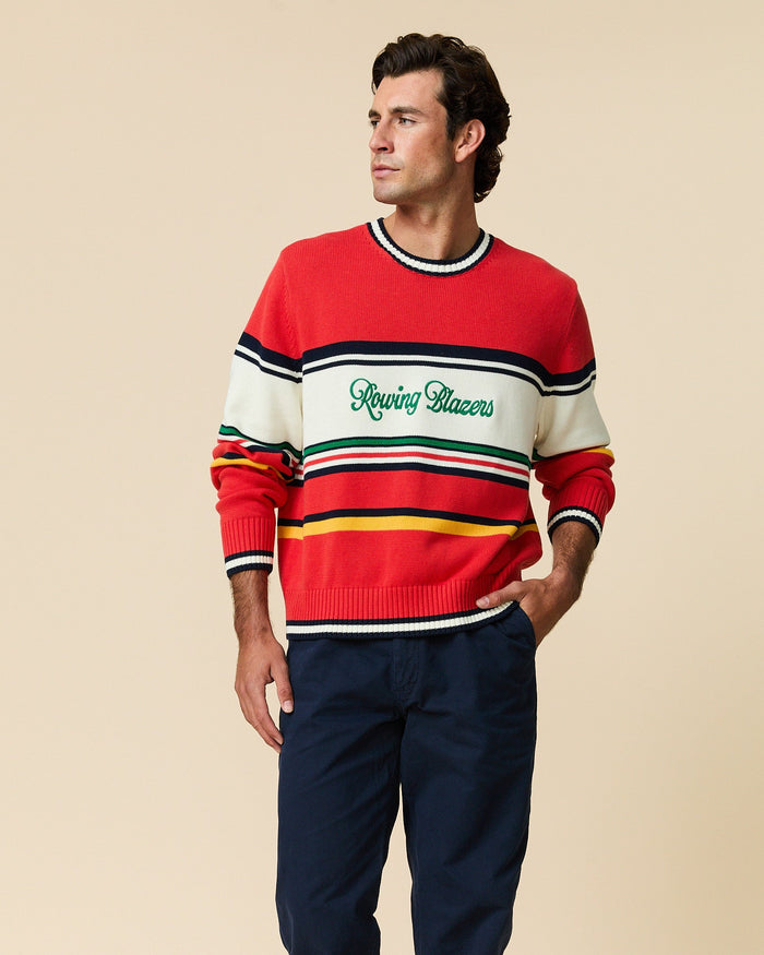 Autumn Striped Cotton Sweater Red