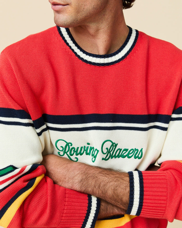 Autumn Striped Cotton Sweater Red