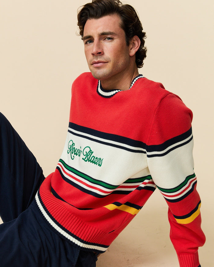 Autumn Striped Cotton Sweater Red