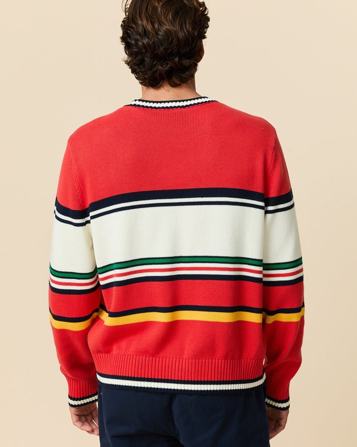 Autumn Striped Cotton Sweater Red
