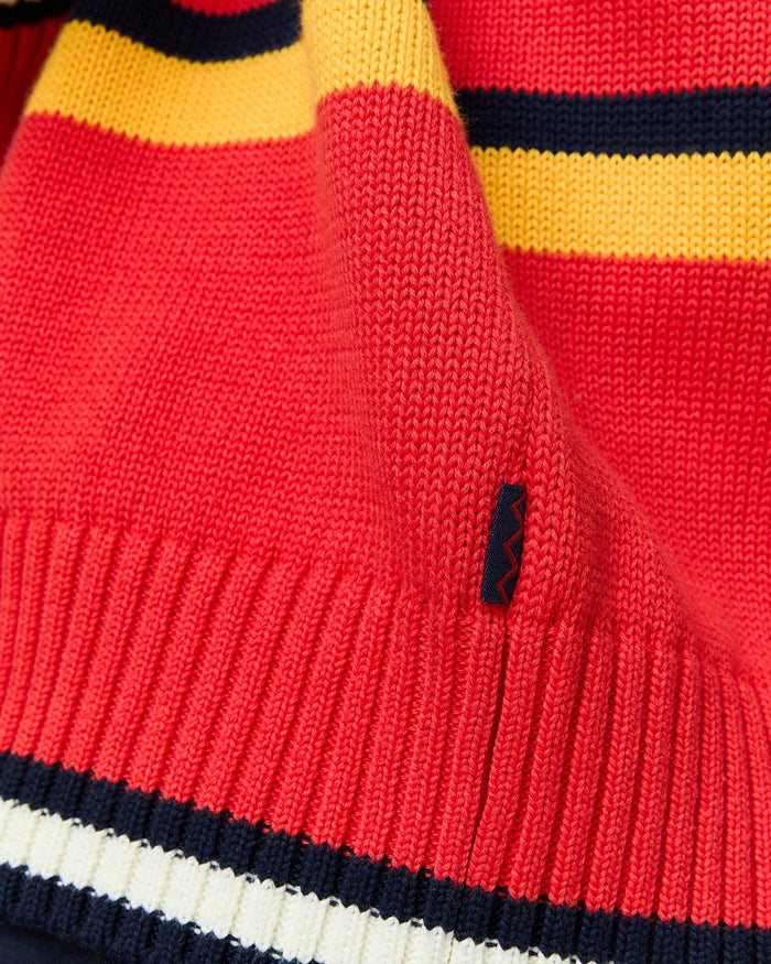 Autumn Striped Cotton Sweater Red