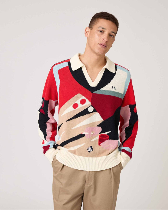 Backgammon Sweater Red Brown Multicolor