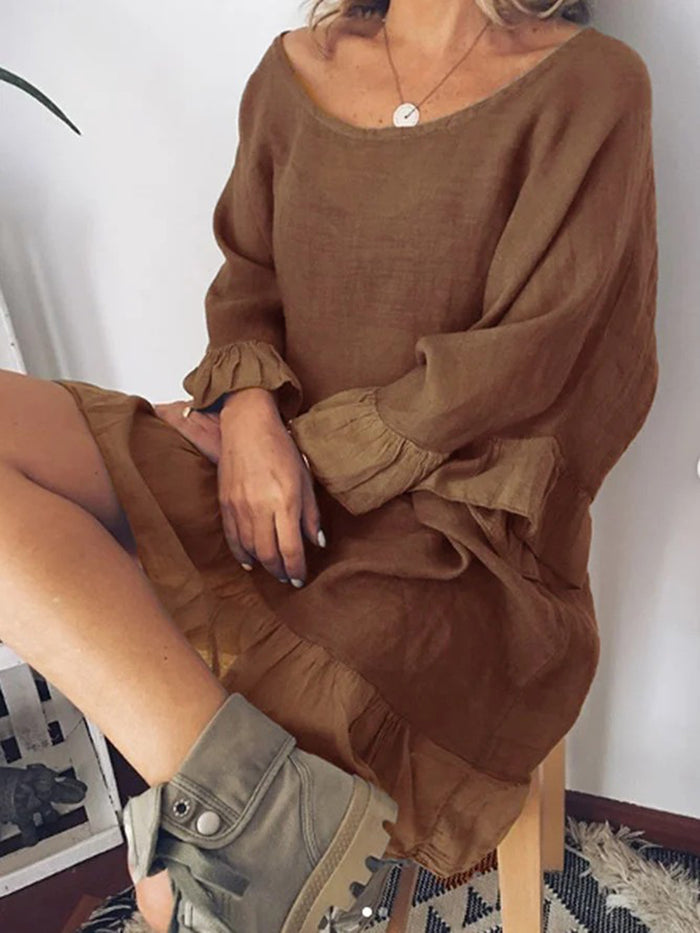Bell Sleeve Round Neck Midi Dresses