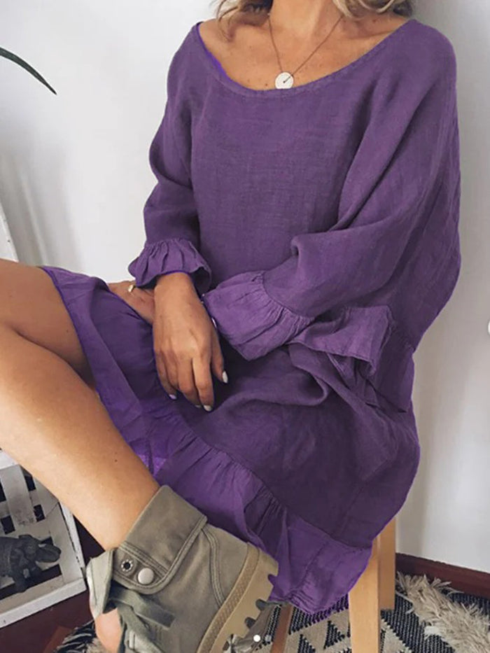 Bell Sleeve Round Neck Midi Dresses