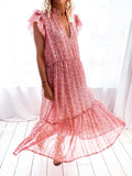 Bohemian Casual Loose Floral V Neck Dress