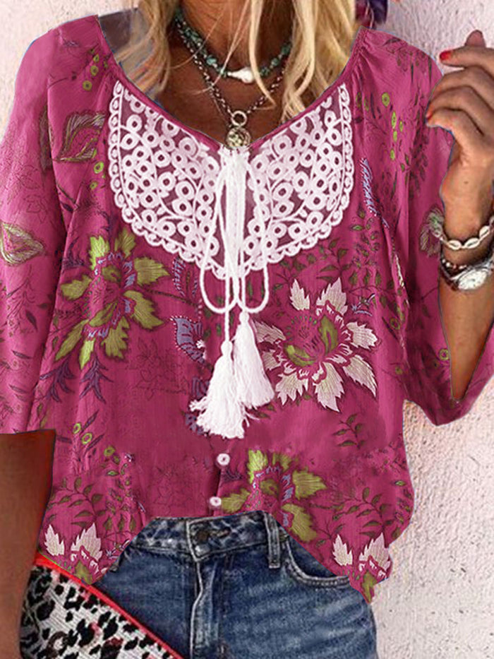 Bohemian Casual Loose Lace Floral Top