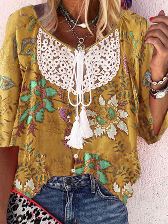 Bohemian Casual Loose Lace Floral Top