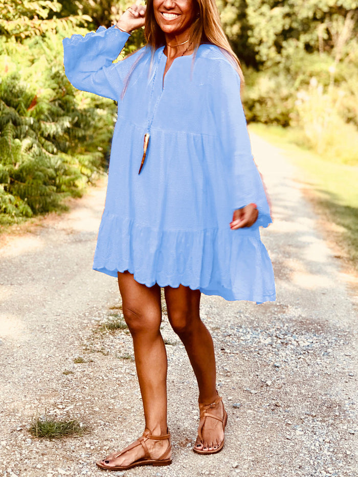 Bohemian Casual Loose V Neck Maxi Sleeve Dress