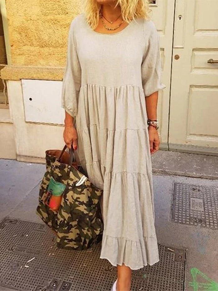 Bohemian Casual Solid Long Sleeve Maxi Dress