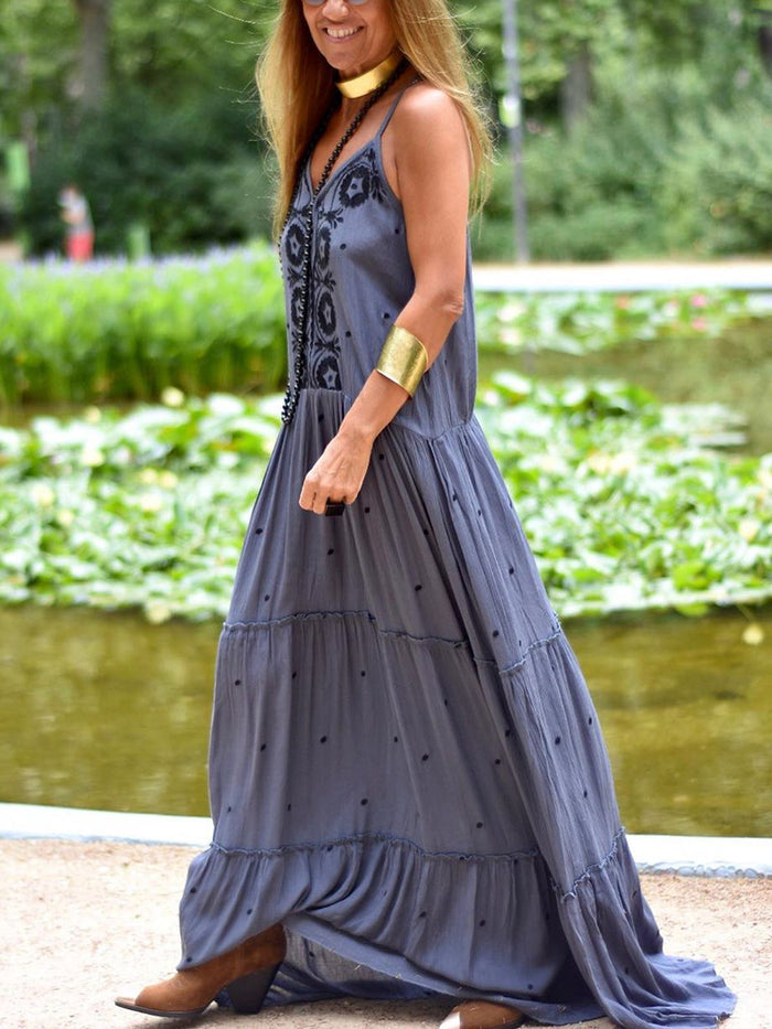Bohemian Eurasian Vintage Floral Polka Dot Dress
