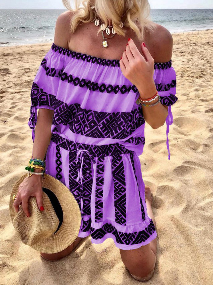Bohemian Geometric Print Strapless Vintage Dress