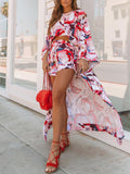 Bohemian loose casual tops shorts floral suit