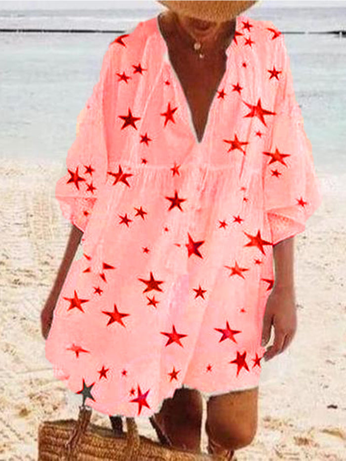 Bohemian Loose Casual V-Neck Star Dress