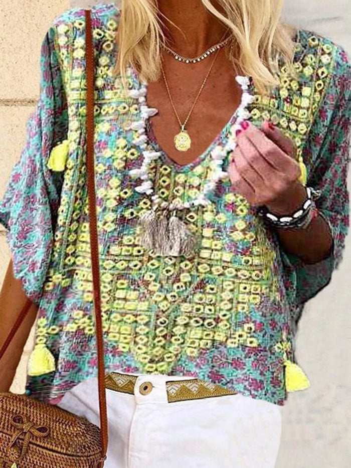 Bohemian Loose Casual V-Neck Top