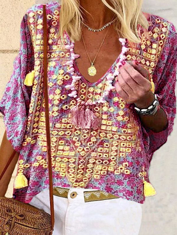 Bohemian Loose Casual V-Neck Top