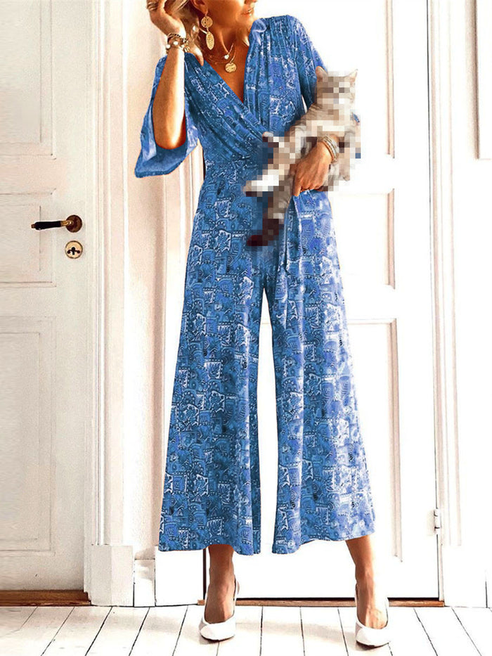 Bohemian Retro Casual Loose Floral Top Pants Set