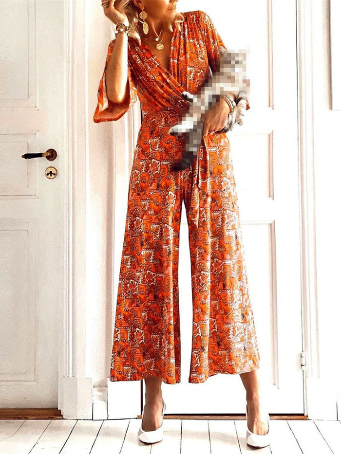 Bohemian Retro Casual Loose Floral Top Pants Set