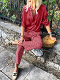 Bohemian Retro Casual Loose V Neck Top Floral Pants Set