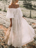 Bohemian Solid Color Off-the-shoulder  Maxi Dress