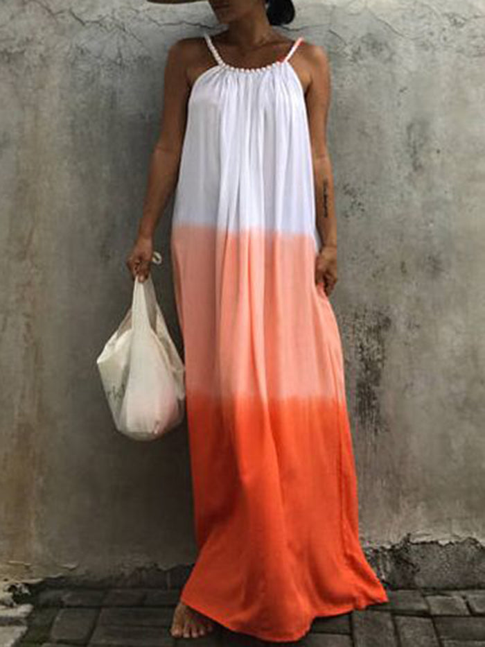 Bohemian Solid Color Stitching Suspender Maxi Dress