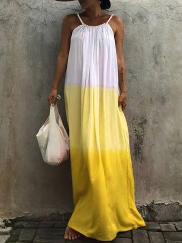Bohemian Solid Color Stitching Suspender Maxi Dress