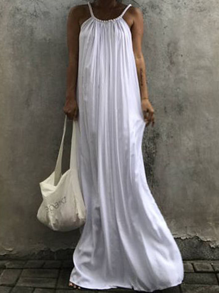 Bohemian Solid Color Suspender Dress