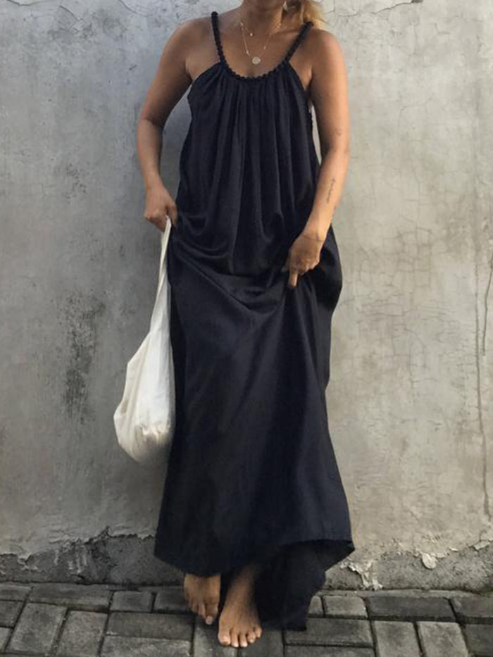 Bohemian Solid Color Suspender Dress