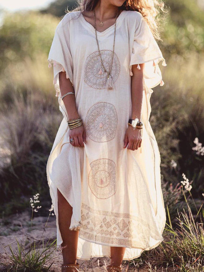 Boho V Neck Short Sleeve Dresses