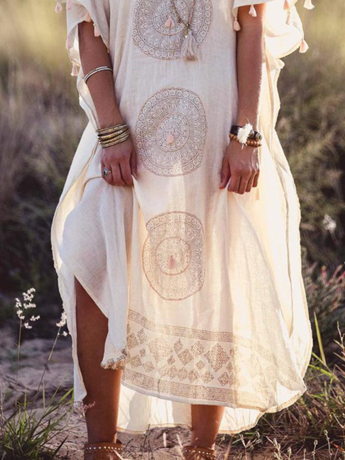 Boho V Neck Short Sleeve Dresses