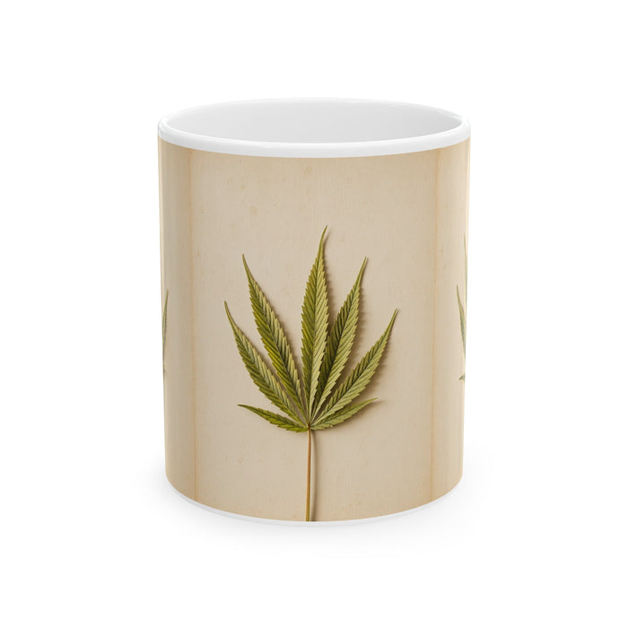 Botanical Neutral Ceramic Mug – Minimalist Dried Palm Design (11oz, 15oz)