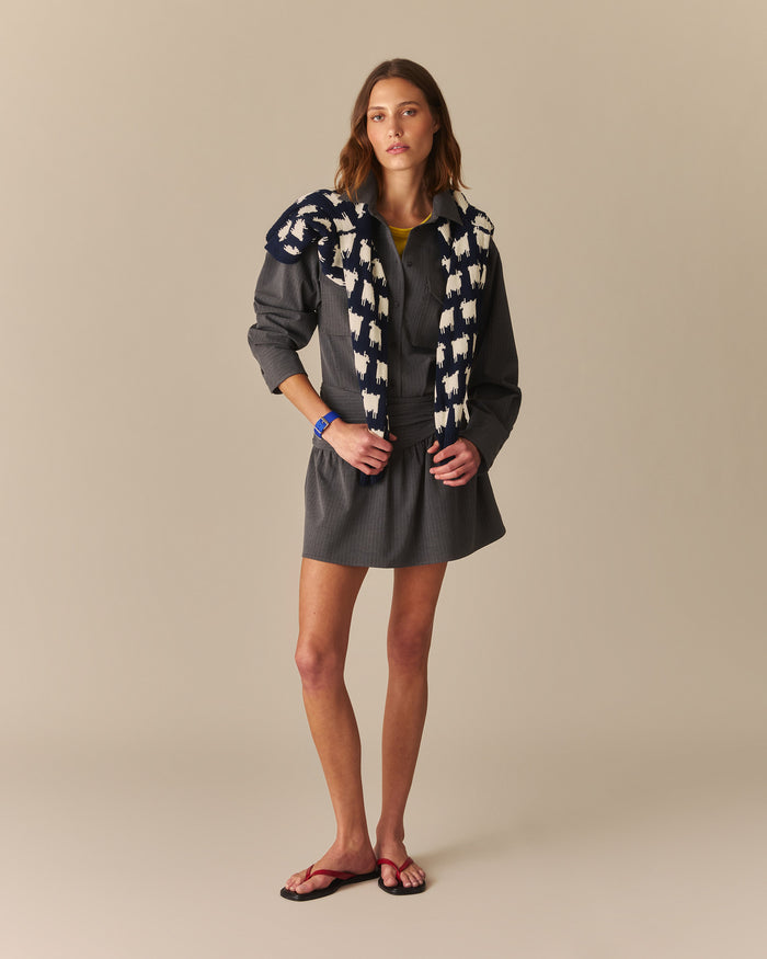 Bridget Pinstripe Button Down Dress HEATHER GRAY Heather Gray / XL