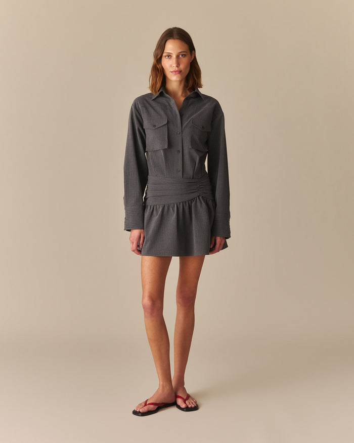 Bridget Pinstripe Button Down Dress HEATHER GRAY Heather Gray / XL