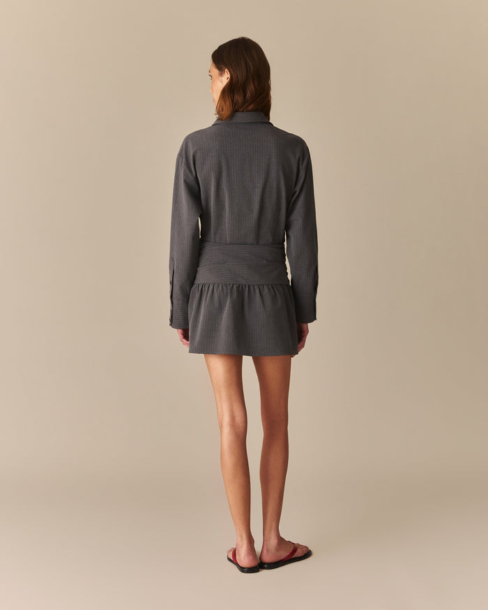 Bridget Pinstripe Button Down Dress HEATHER GRAY Heather Gray / XL