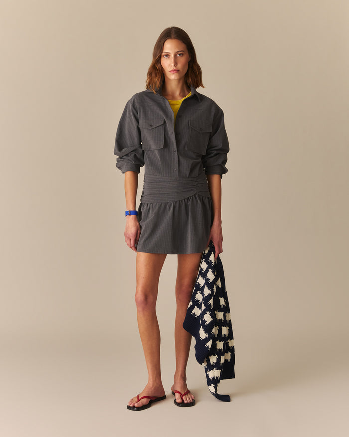 Bridget Pinstripe Button Down Dress HEATHER GRAY Heather Gray / XL
