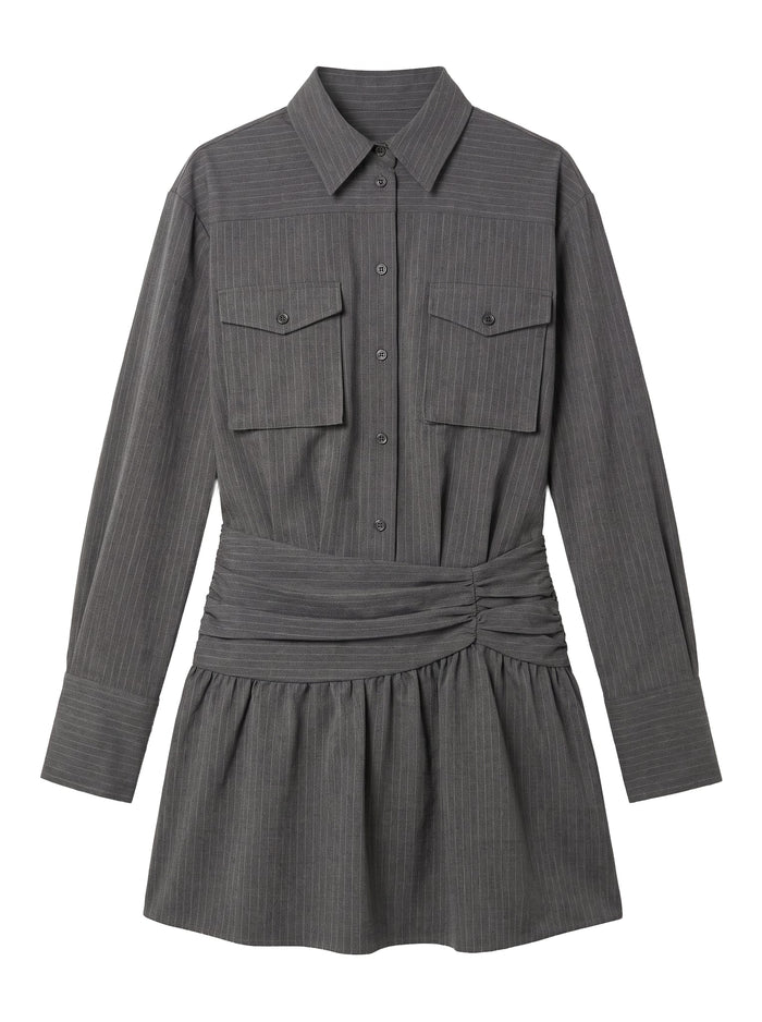 Bridget Pinstripe Button Down Dress Heather Gray Heather Gray / XL