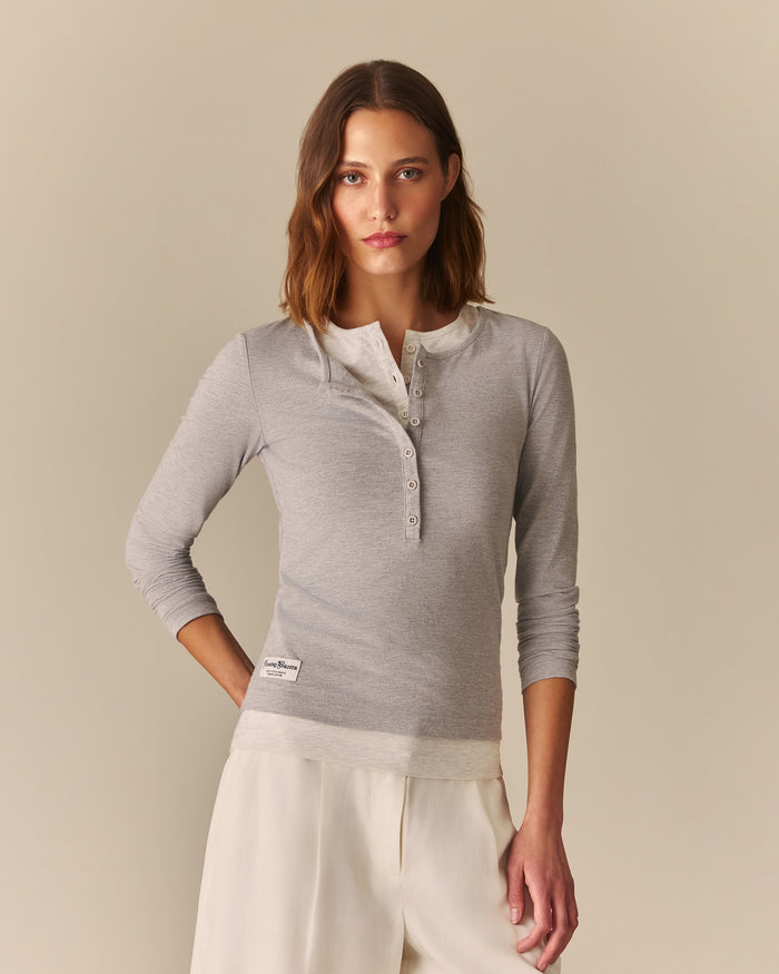 Brooke Layered Henley T-Shirt Gray Gray / XL