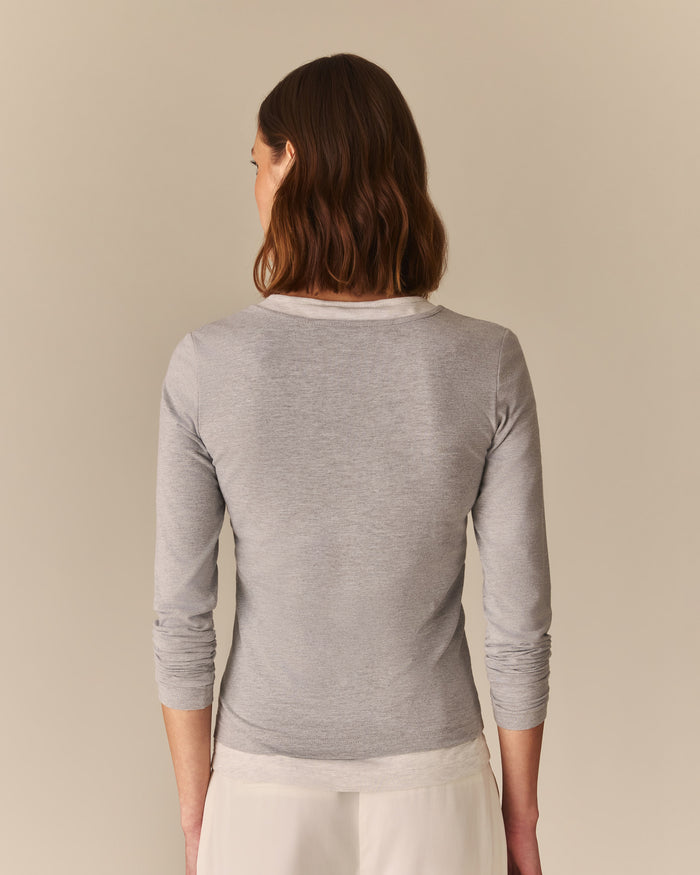 Brooke Layered Henley T-Shirt Gray Gray / XL