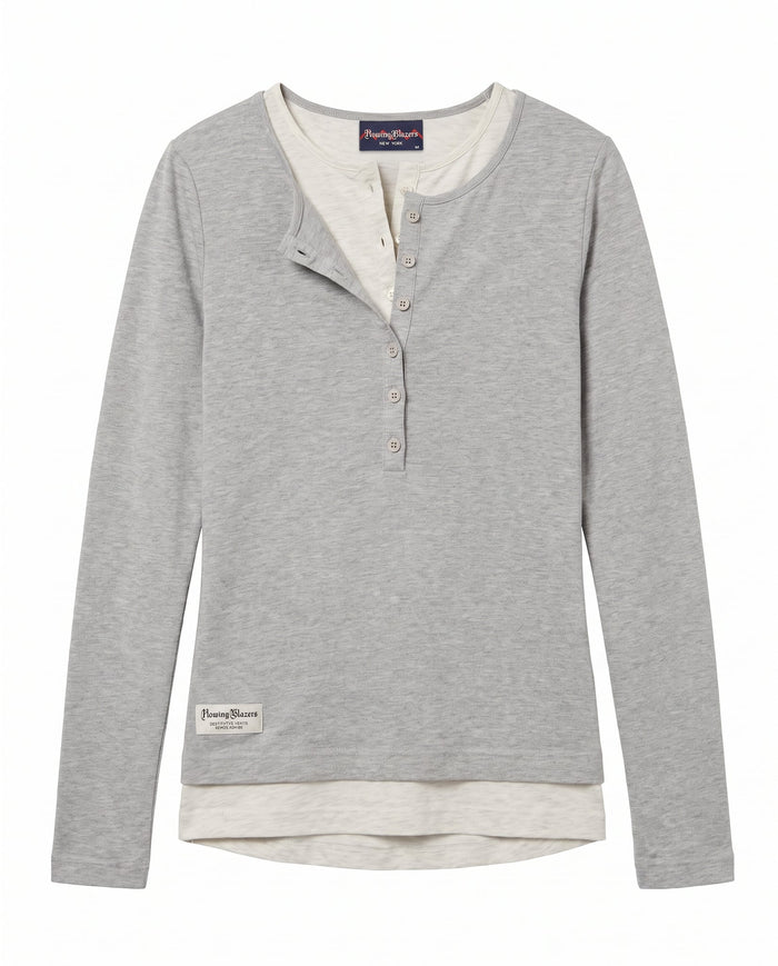 Brooke Layered Henley T-Shirt Gray Gray / XL