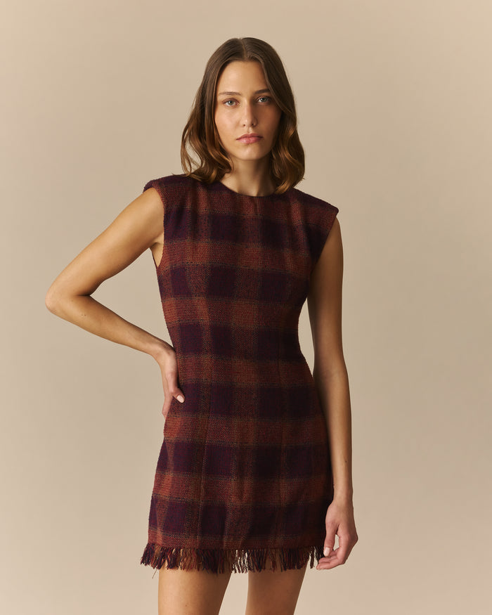 Bryn Tartan Shaped Mini Dress Burgundy Burgundy / 14