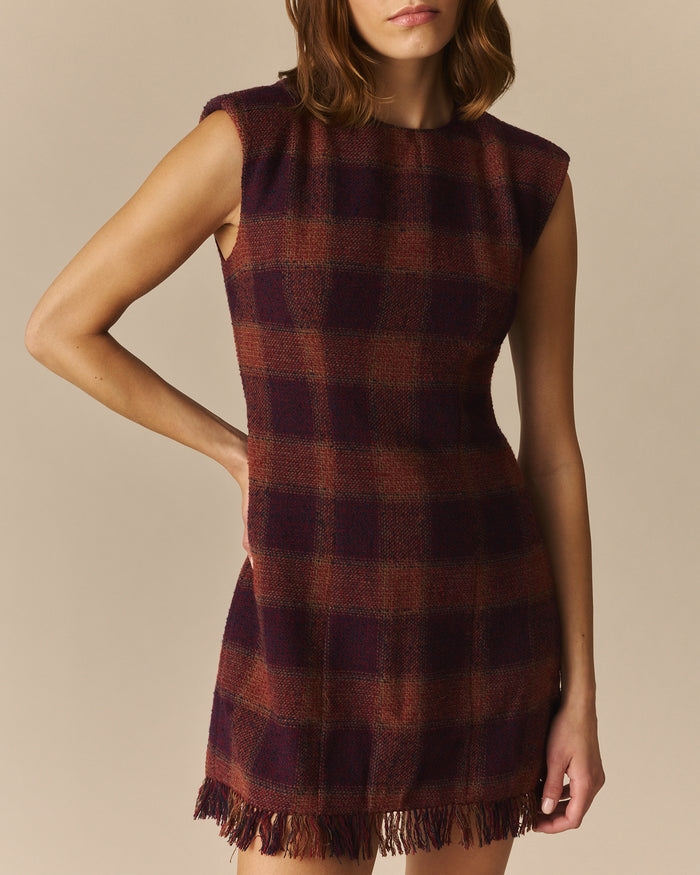 Bryn Tartan Shaped Mini Dress Burgundy Burgundy / 14
